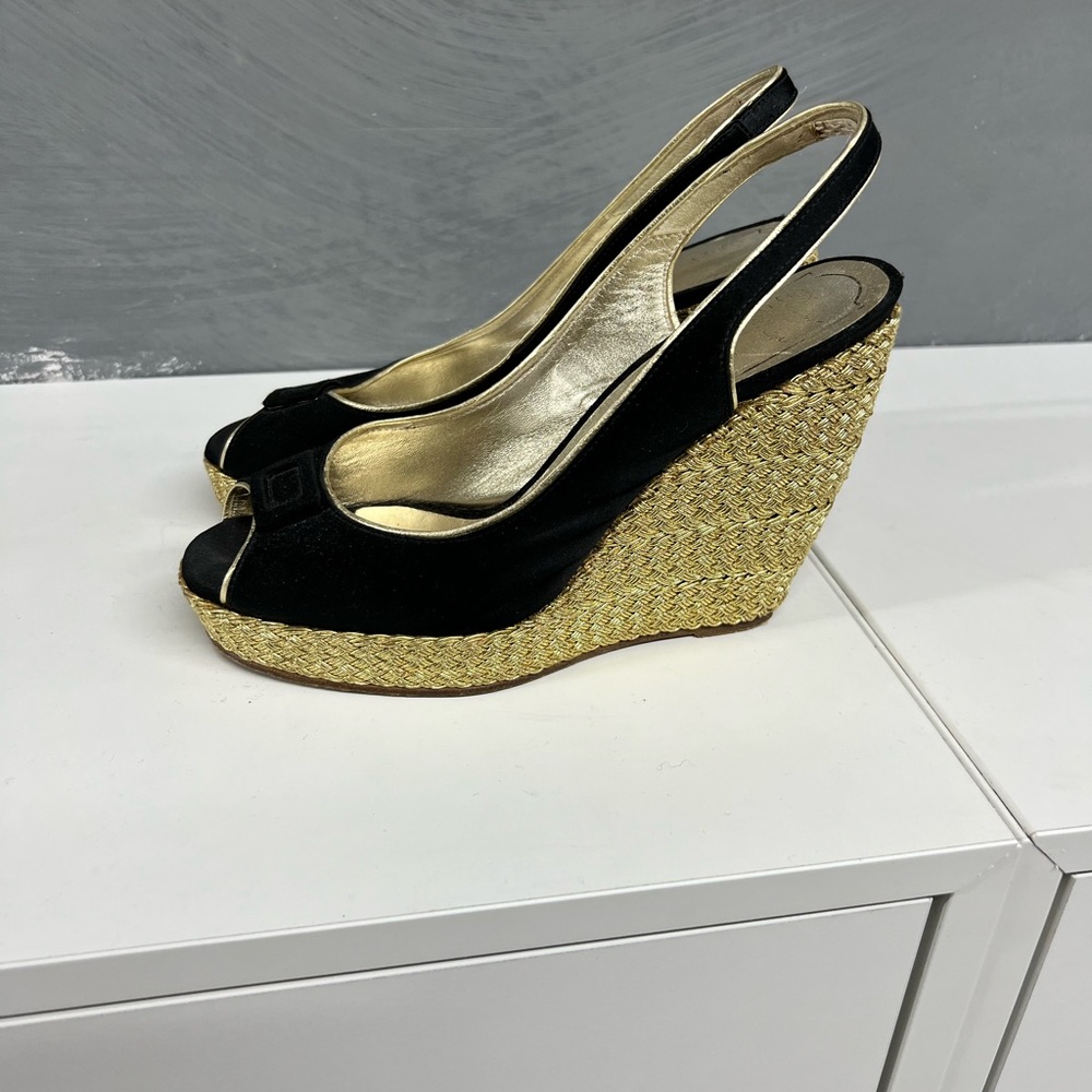 Roger Vivier Black and Gold Wedge Sandals